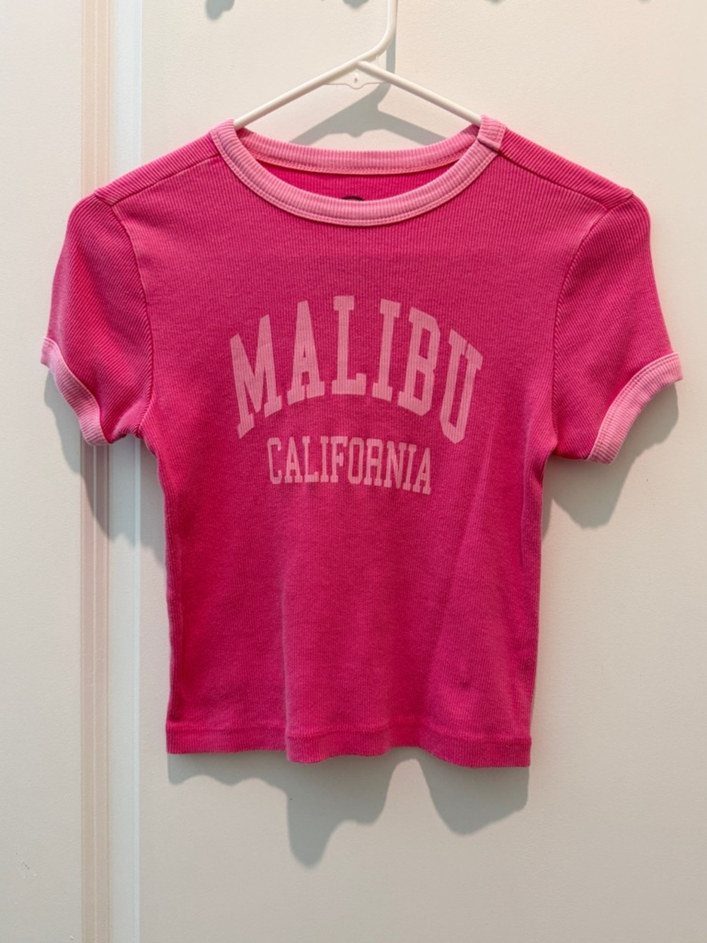 Pink "Malibu California" cropped tee